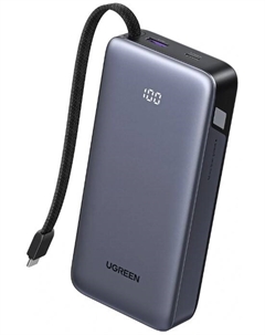 Аккумулятор внешний портативный UGREEN PB536 55988B со встроенным кабелем 45W Power Bank 20000mAh with Built-in Cable. Цвет: серый космос Ugreen