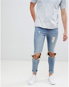 Выбеленные обтягивающие джинсы с рваными коленями Hoxton denim