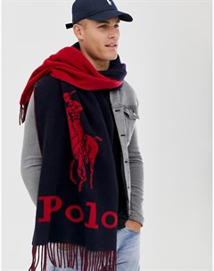 Шерстяной шарф красного синего цвета с логотипом Polo ralph lauren