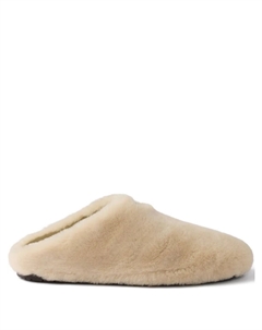 Меховые мюли с логотипом, нейтральный Prada