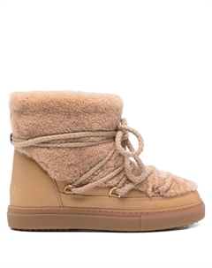 Женские ботинки кожаные на шнуровке с овчиной, бежевый Inuikii