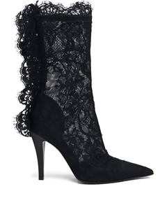 Ботильоны на шпильке с кружевной отделкой, каблук 105 мм, черный Alexander mcqueen