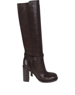 Кожаные ботинки на каблуке 100 мм с ремешком и пряжкой, коричневый Brunello cucinelli