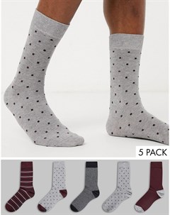 5 пар бордовых носков с принтом New look