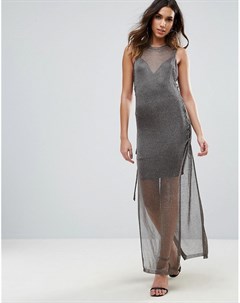Вязаное платье кроше макси со шнуровкой и эффектом металлик WOW Couture Wow couture