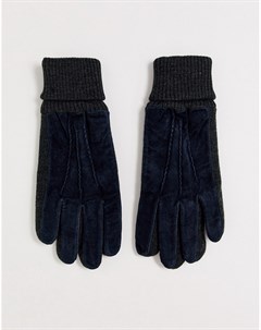 Темно синие замшевые перчатки с контрастными трикотажными манжетами Kendal Dents