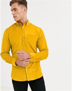 Желтая приталенная рубашка с вельветовой накладкой Selected homme