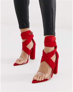 Ярко красные босоножки на блочном каблуке с завязками Jordy Public desire
