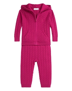 Комбинезон фактурной вязки с капюшоном, розовый Polo ralph lauren kids