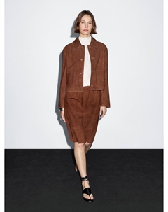 Юбка прямого кроя из замши и кожи, Russet Massimo dutti