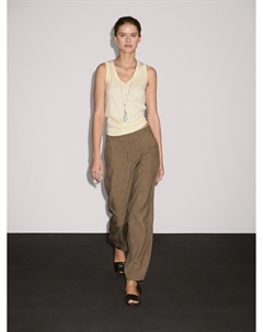 Брюки-Бочонки с высокой талией, оливковый Massimo dutti