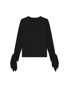 Блуза Deep V-Neck Bow Cuffs Blouse, Black Givenchy