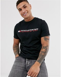 Черная футболка с логотипом на груди Tommy sport