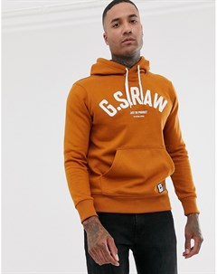 Худи темно оранжевого цвета с крупным логотипом G S Raw G-star