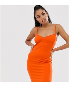 Оранжевое платье для вечеринок на тонких бретельках с отделочными швами Fashionkilla petite