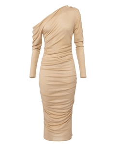 Асимметричное драпированное миди-платье, нейтральный Elisabetta franchi