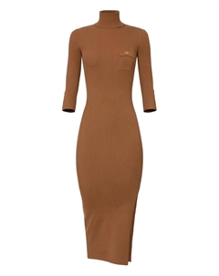 Платье миди в рубчик с нагрудным карманом, коричневый Elisabetta franchi