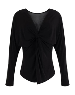 Блузка с V-образным вырезом и узлом, черный Semicouture