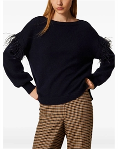 Свитер с отделкой из перьев, черный Twinset