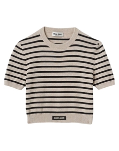 Полосатый джемпер с короткими рукавами, нейтральный Miu miu