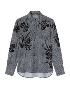 Рубашка в гусиную лапку с цветочными украшениями, черный Ermanno scervino