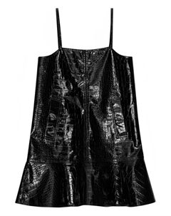 Мини-платье клеш с эффектом кожи крокодила, черный Ganni