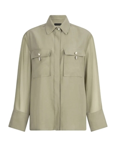 Рубашка с клапанными карманами, украшенная жемчугом, зеленый Liu jo