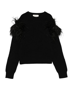 Джемпер с отделкой из перьев, черный Blumarine