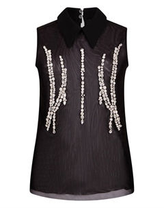 Топ с воротником, украшенный стразами, черный Liu jo