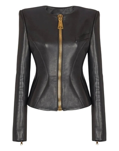 Жакет с баской и застежкой на молнии спереди, черный Balmain