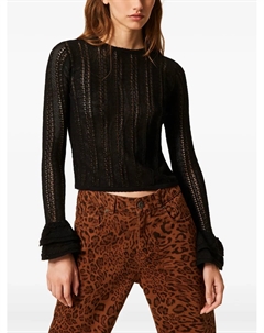 Свитер с оборчатыми рукавами и ажурной вязкой, черный Twinset