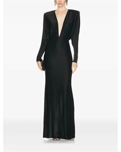Макси-платье с глубоким вырезом и длинными рукавами, черный Alexandre vauthier