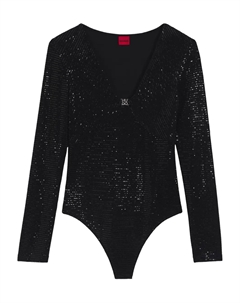 Боди с пайетками и V-образным вырезом, черный Hugo