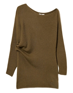 Свитер асимметричного кроя в рубчик, зеленый Twinset