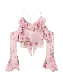 Топ с оборками и цветочным принтом, розовый Blumarine