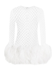 Сетчатое платье мини с перьями, белый Dolce&gabbana