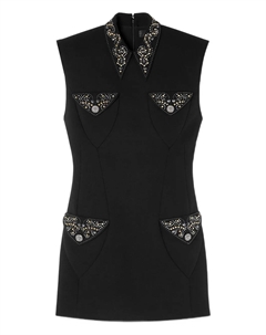 Шерстяное платье мини, черный Versace