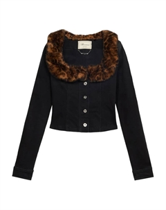 Джинсовая куртка с воротником из искусственного меха, черный Blumarine
