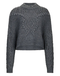 Шерстяной джемпер с ажурной отделкой, серый Liu jo