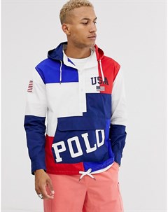 Разноцветная куртка колор блок с капюшоном и логотипом Polo ralph lauren