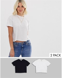 Набор из 2 укороченных футболок черная белая из органического хлопка New look