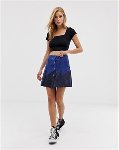 Темно синяя мини юбка из искусственной замши на пуговицах Glamorous