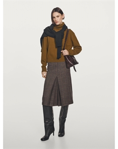 Юбка миди в клетку из 100% шерсти, коричневый Massimo dutti