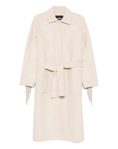 Однобортное пальто с поясом и бахромой, нейтральный Maje