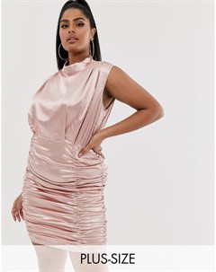 Розовое атласное платье мини с присборенной отделкой Katchme Plus Katch me plus