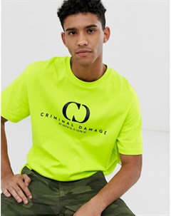 Неоново желтая свободная футболка с логотипом Criminal damage
