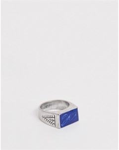 Серебристое кольцо печатка с синей эпоксидной смолой Classics 77
