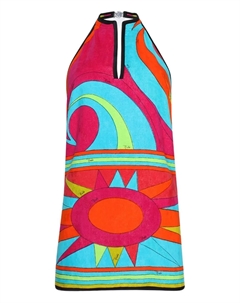 Платье мини с вырезом халтер и принтом, синий Pucci