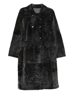 Двубортное пальто из овчины с карманами, черный Yves salomon