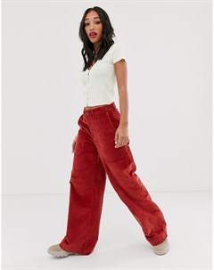 Широкие вельветовые брюки рыжего цвета с завышенной талией Noisy may